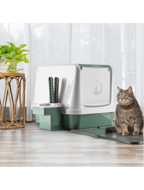 Comfy Haki Yeşili Aksesuarlı Kapalı Kedi Tuvaleti