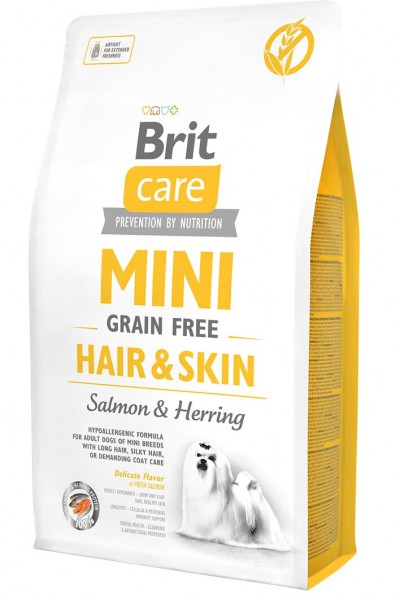 Brit Care Mini Hair & Skin Somon ve Ringa Balıklı Tahılsız Hipoalerjenik Yetişkin Köpek Maması 2 Kg