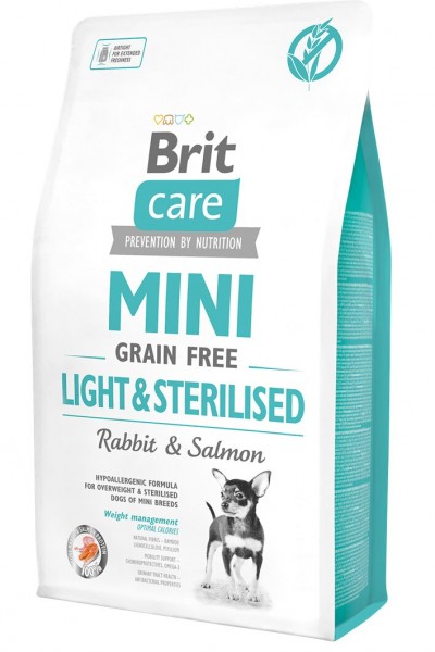 Brit Care Mini Light & Sterilised Tavşan Etli ve Somonlu Tahılsız Hipoalerjenik Kısırlaştırılmış Köpek Maması 2 Kg
