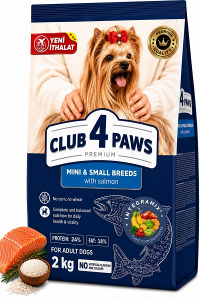 CLUB 4 PAWS PREMIUM MINI & SMALL BREEDS SOMONLU YETİŞKİN KÖPEK KURU MAMASI 2 KG