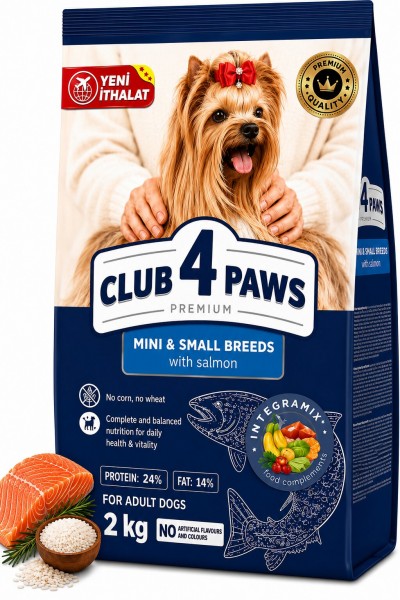 CLUB 4 PAWS PREMIUM MINI & SMALL BREEDS SOMONLU YETİŞKİN KÖPEK KURU MAMASI 2 KG
