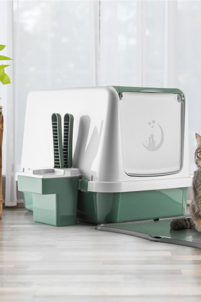 Comfy Su Yeşili Aksesuarlı Kapalı Kedi Tuvaleti