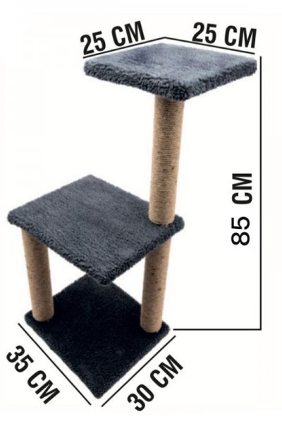 Kedi Tırmalama Ağacı 85 Cm – 3 Katlı, 30x35 Cm Taban